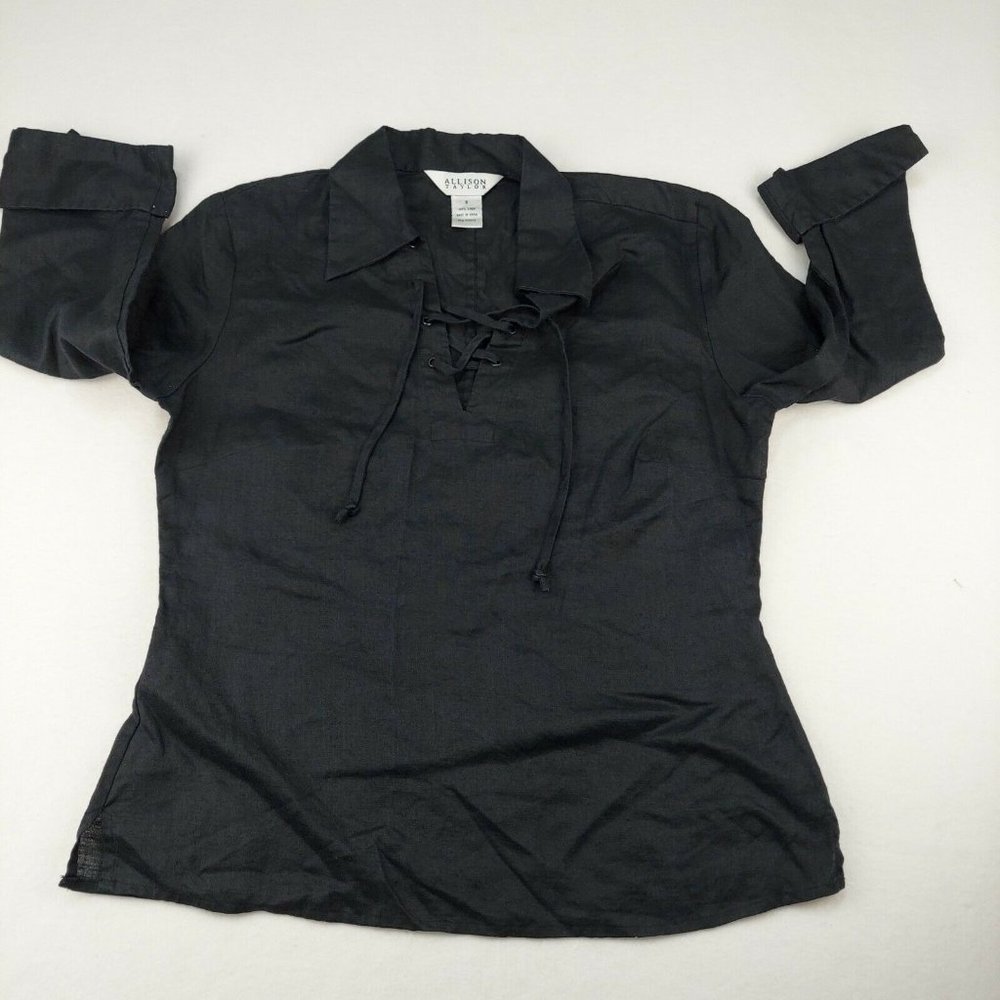 Allison Taylor Womens size Small Black Top Linen 3/4 Sleeve 100% linen EUC - Picture 6 of 8